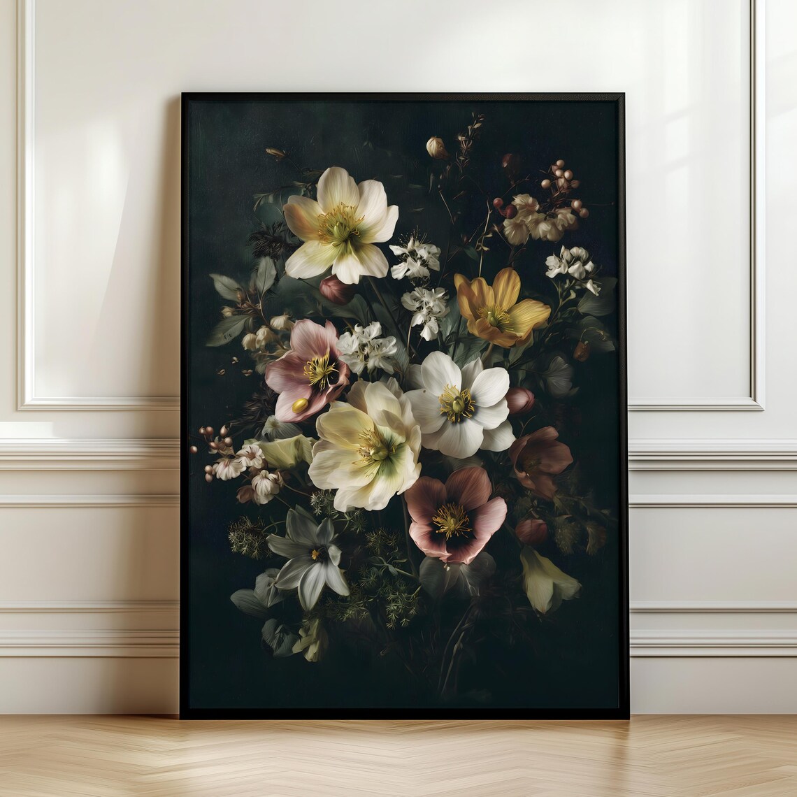 Moody Flowers Wall Art Print, Vintage Botanical