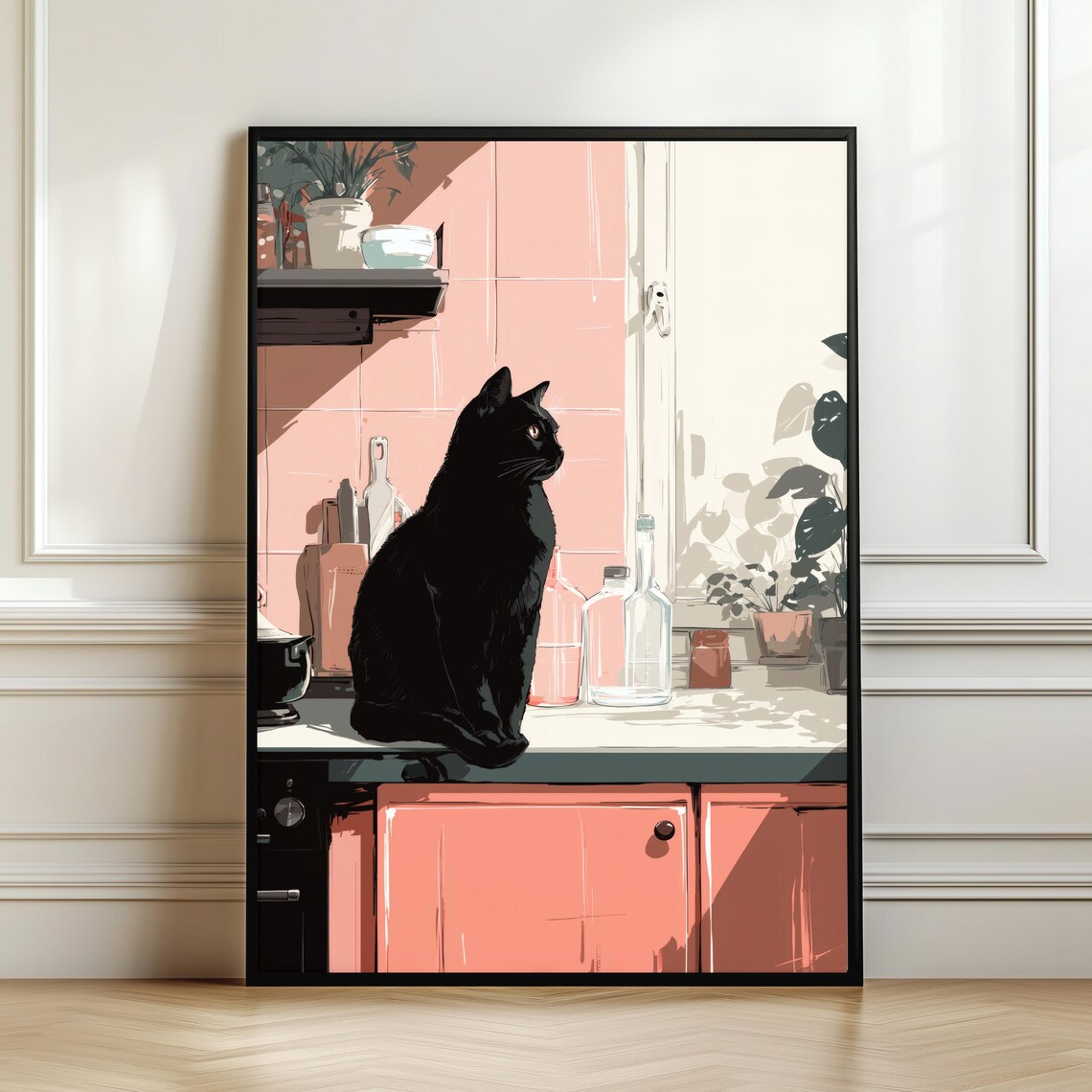 Minimalist Black Cat Print, Scandinavian Decor