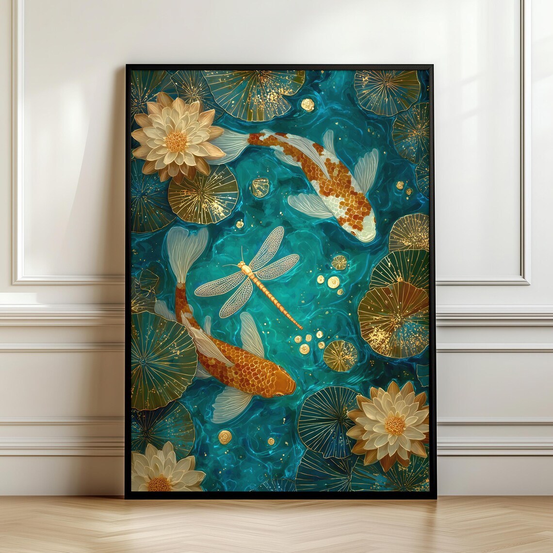 Japanese Koi Fish Pond Art Print, Zen Decor