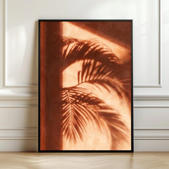 Sunlight Shadow Wall Art Minimal Terracotta Print Palm Poster Mediterranean Organic Modern Decor Digital Download