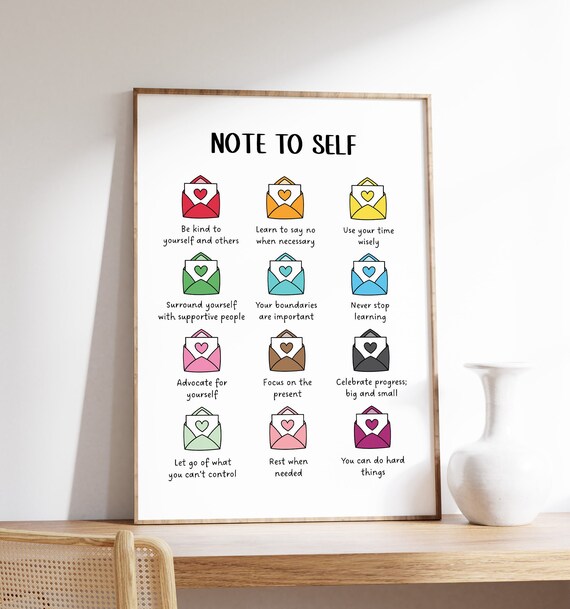 Note to Self Twelve Heart Envelope Affirmations Motivational Poster