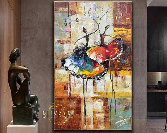 Large Abstract Ballerina Oil Painting Original Abstract Ballet Wall Decor Dancing Girl Painting Colorful Ballerinas Dancers Art Work