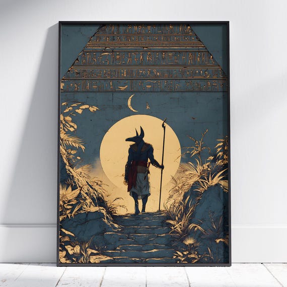 Anubis Moonlight Journey Art Print Egyptian Mythology Wall Ancient Egypt God Poster Mystical Fantasy Home Decor