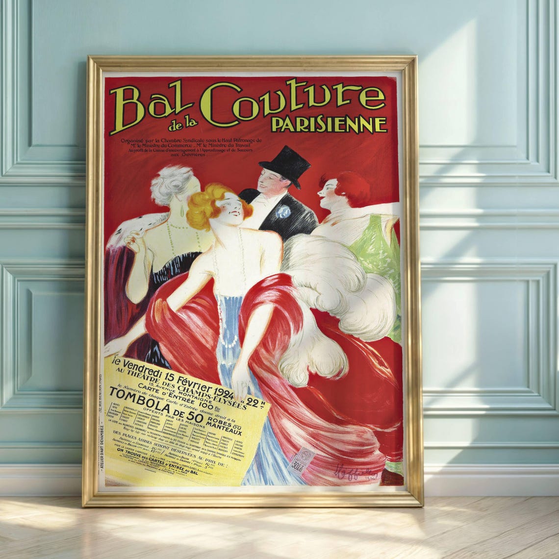 Bal de la Couture Parisienne 1924 Red Vintage Fashion Ball Poster