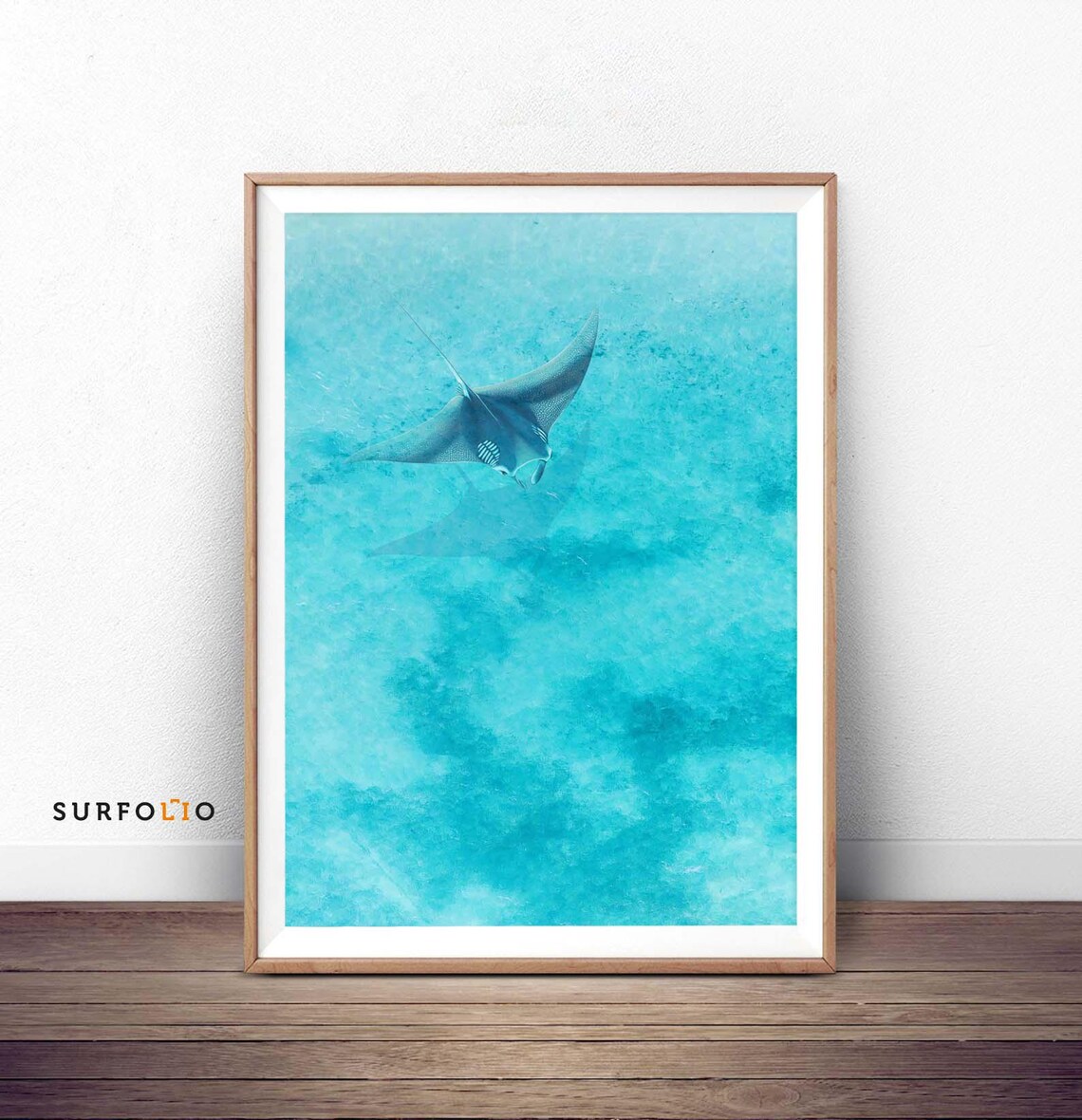 Aerial Manta Ray Art Print, Ocean Marine Life