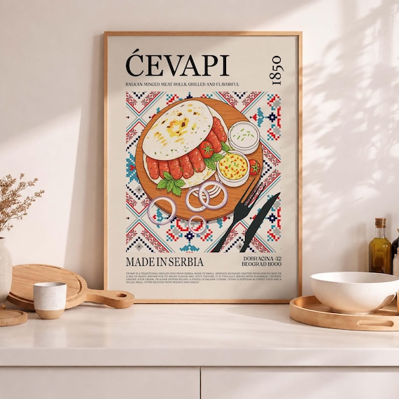 Cevapi Serbian Balkan Grilled Minced Meat Rolls Food Art Poster