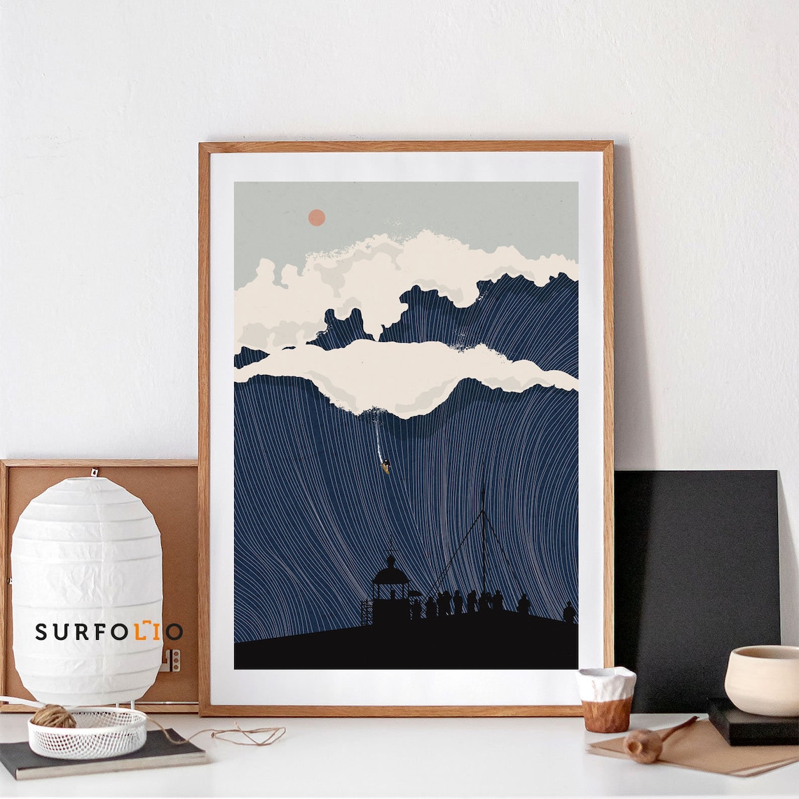 Nazare Waves Line Art Poster, Minimalist Surfing