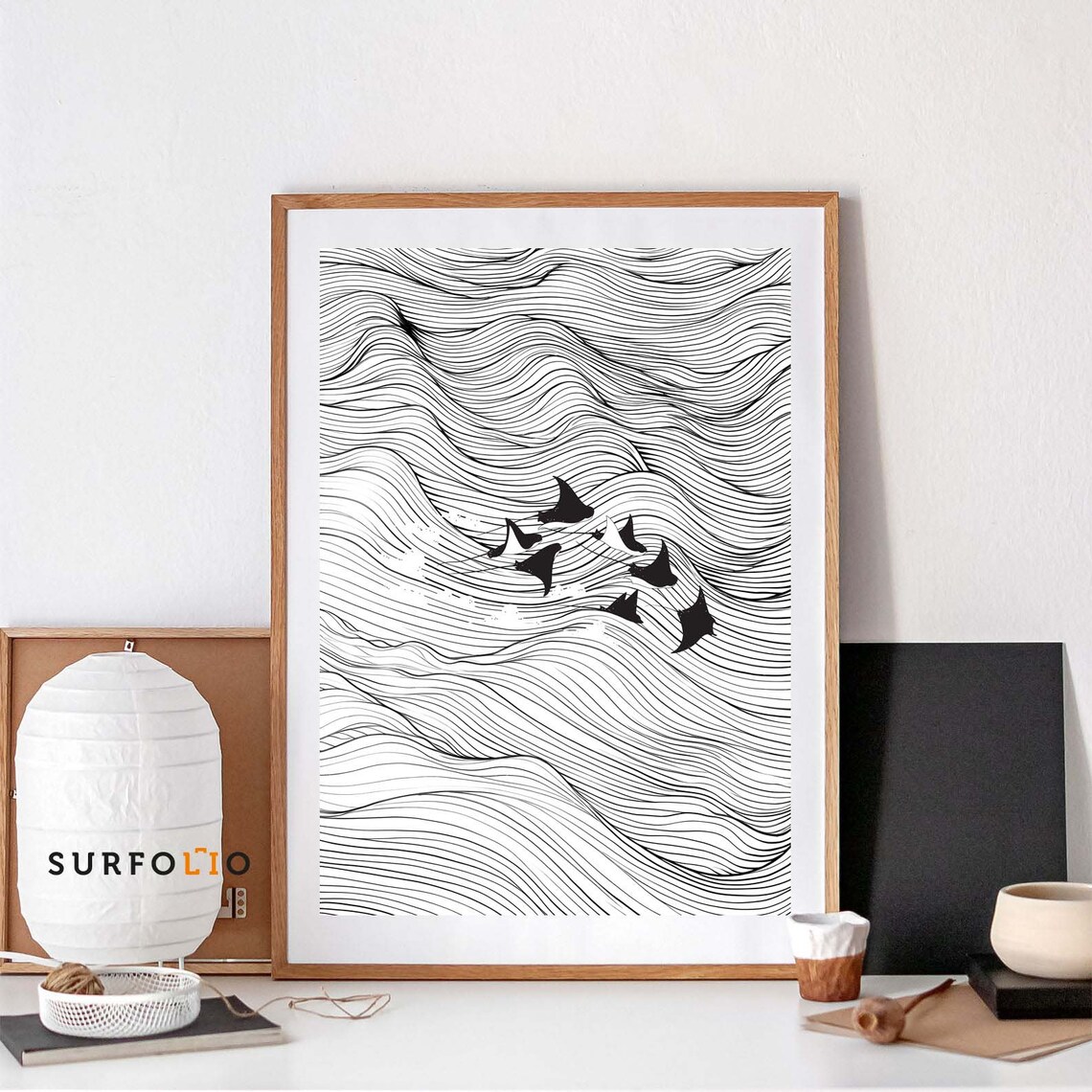 Manta Ray Line Art, Ocean Marine Life Art Print