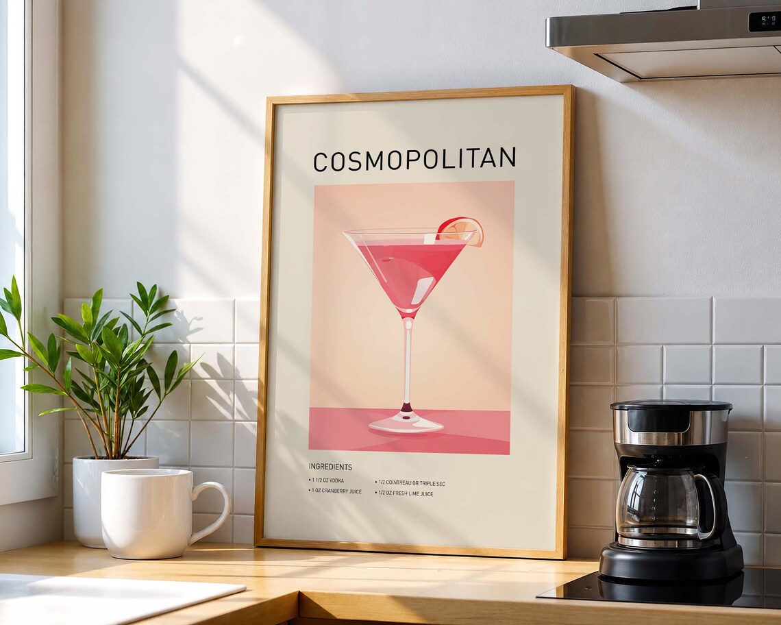 Cosmopolitan Cocktail Recipe, Art Print