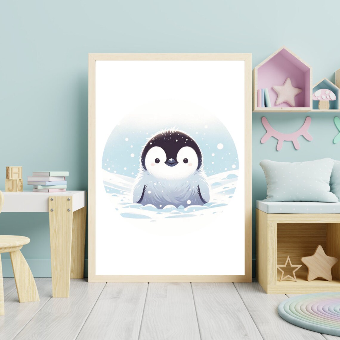 Baby Penguin Snowflakes Cute Fluffy Chick Winter Nursery Kids Print - Image 5