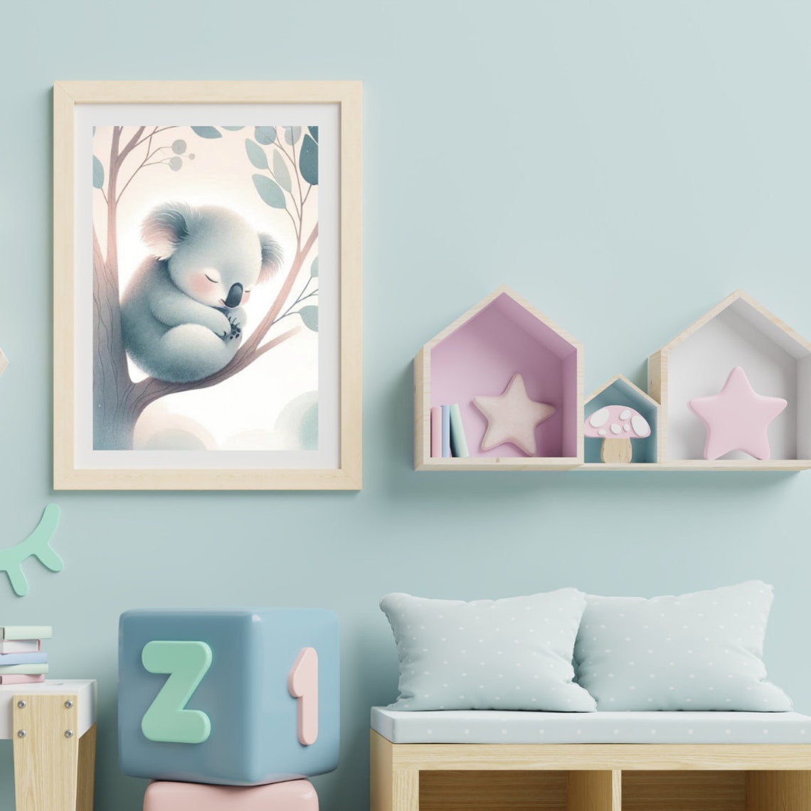 Dreamy Baby Koala Sleeping Eucalyptus Tree Pastel Nursery Poster - Image 5