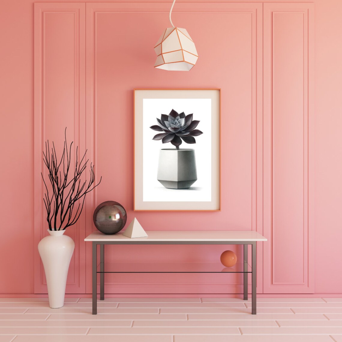 Modern Succulent in Geometric Pot, Wall Art - Image 2
