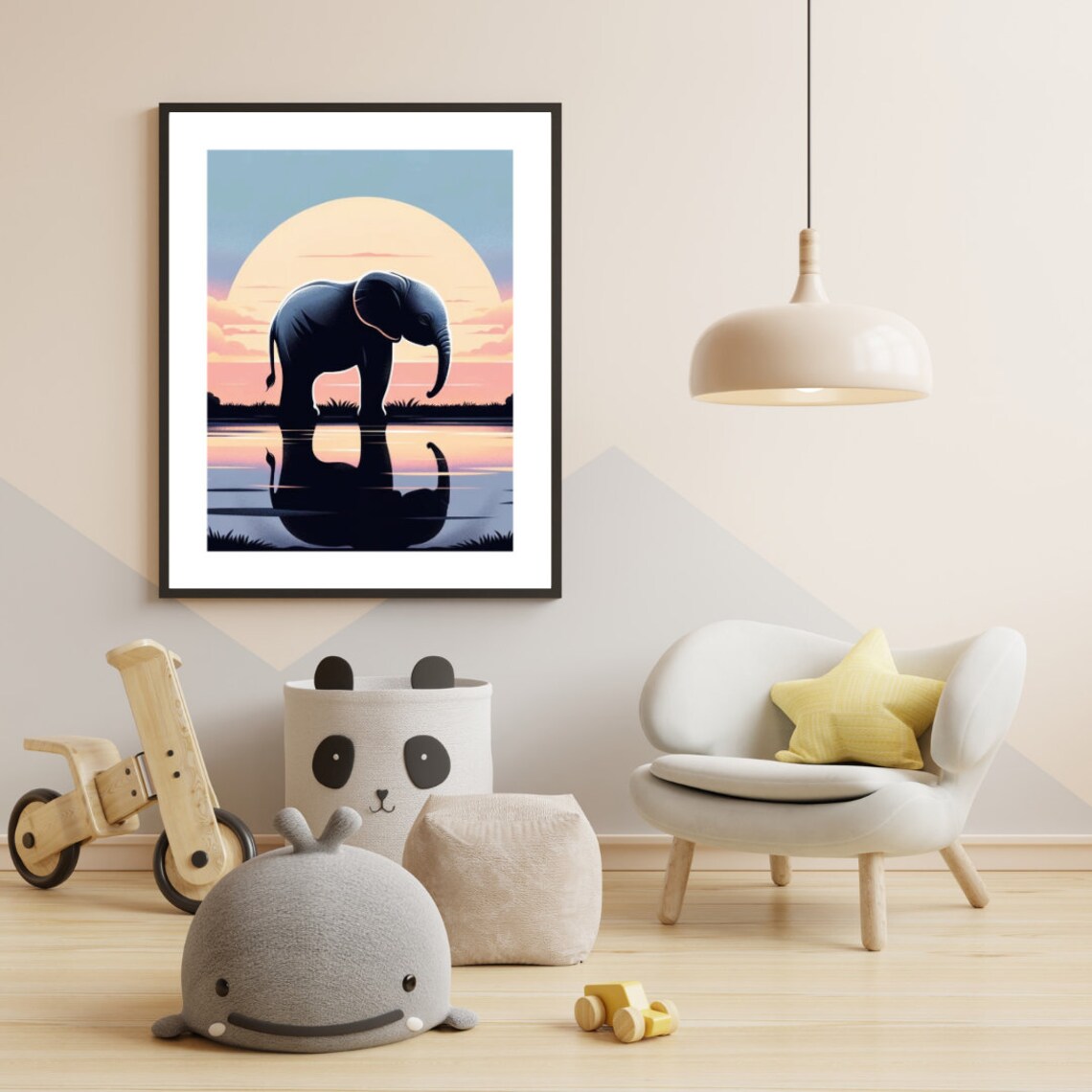 Elephant Sunset Reflection Waterhole Dusk Silhouette Savanna Art Poster - Image 4