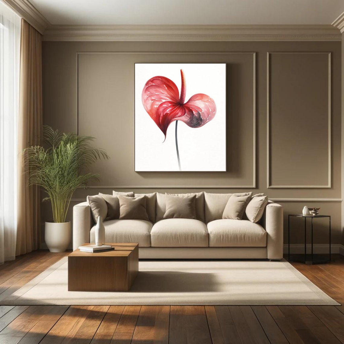 Lustrous Red Anthurium Watercolor Art Exotic And Bold Floral Print For A Striking Home Accent - Image 3