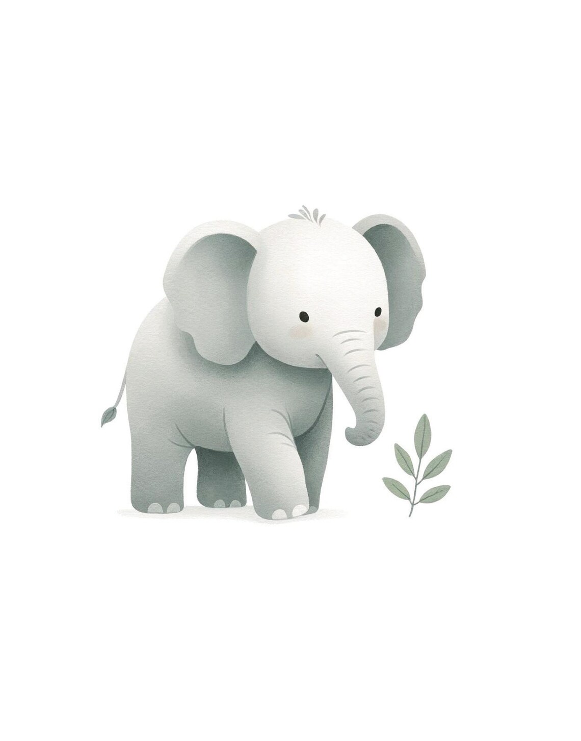 Baby Elephant Soft Gray Minimalist Nursery Sweet Calm Kids Wall Art - Image 3