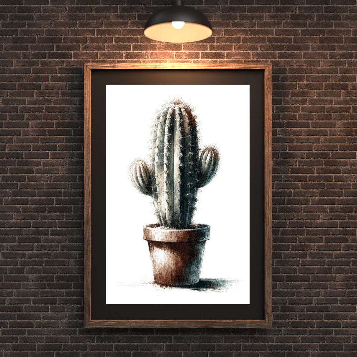 Tall Columnar Cactus Rustic Pot Natural Watercolor Art Poster - Image 5