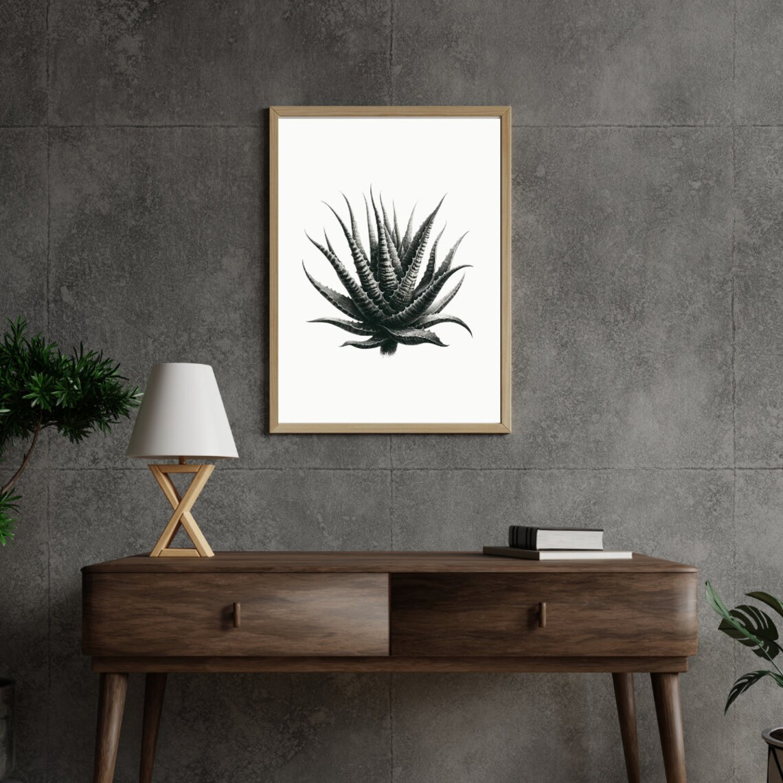 Ink Essence Aloe, Dramatic Monochrome Interior Art