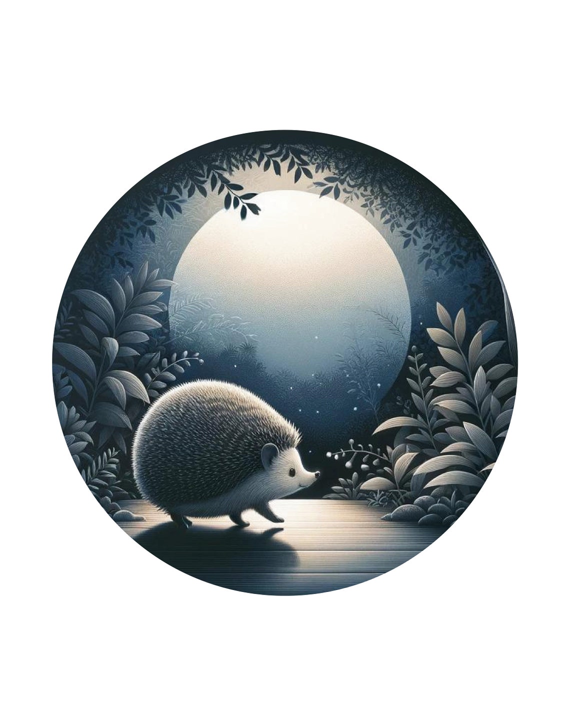 Hedgehog Moonlit Forest Journey Glowing Full Moon Night Nursery Print - Image 3