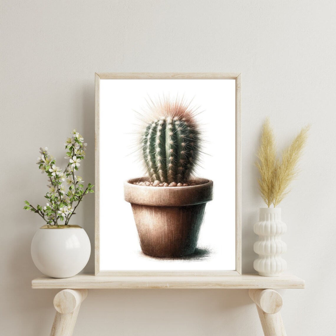 Round Barrel Cactus Terracotta Pot Textured Watercolor Poster - Image 4
