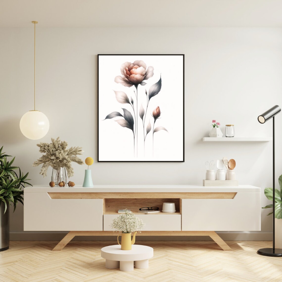 Blush Peony Bloom Sepia Watercolor Elegant Botanical Art Poster - Image 4