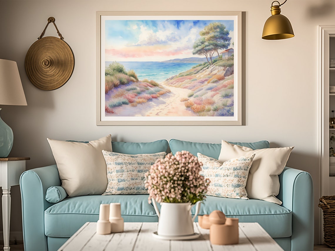 Pastel Beach Path Ocean Watercolor Coastal Landscape Art Poster - Image 3