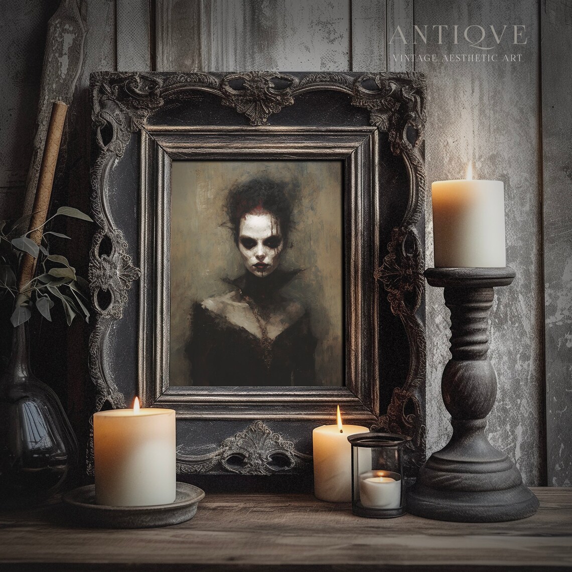 Female Vampire Oil Painting, Gothic Halloween Art Print - Image 4