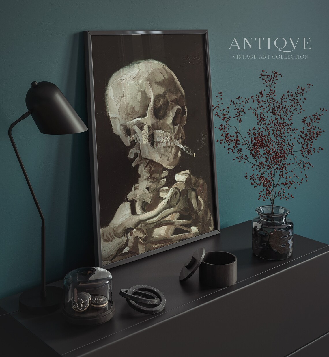 Vintage Skull Oil Painting Dark Academia Art Print - Image 4