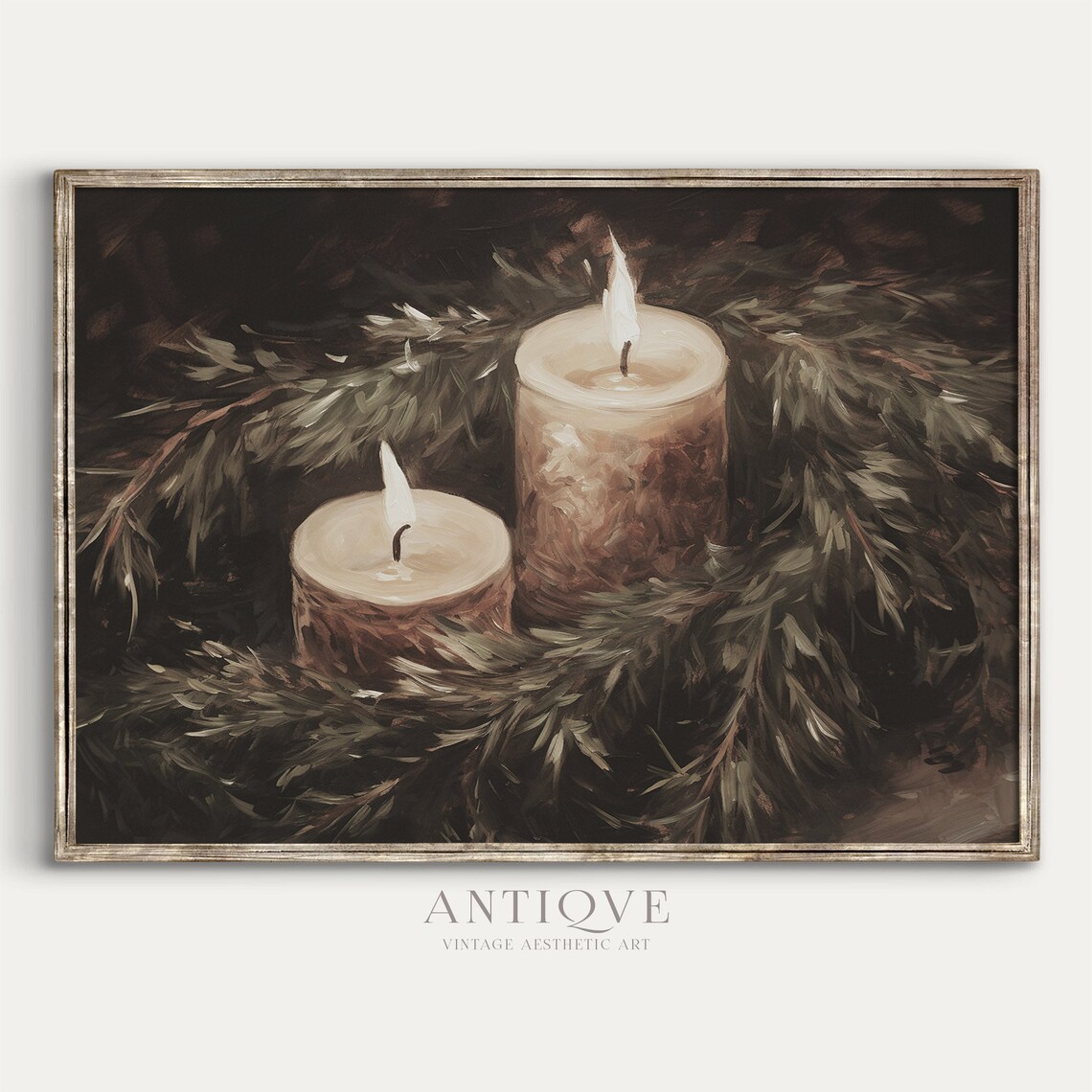 Christmas Candles and Greenery Rustic Holiday Art Print - Image 4