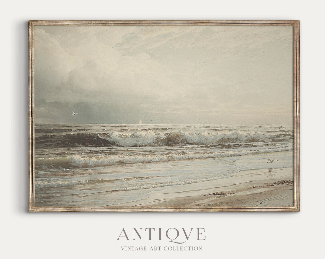 Vintage Waves Art Print, Antique Seagulls