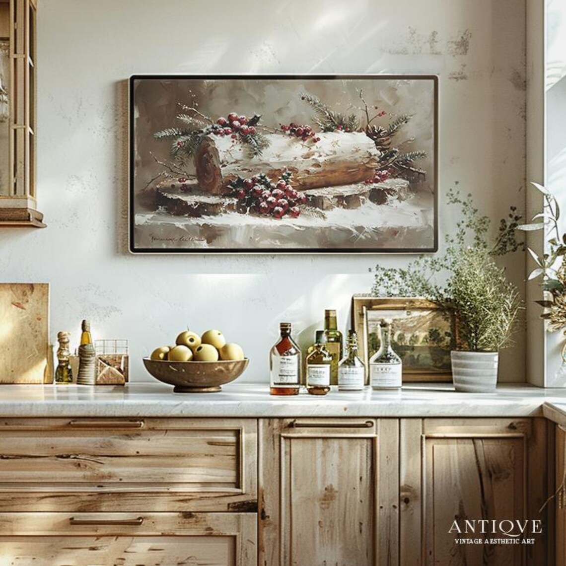 Christmas Yule Log, Rustic Holiday Decor Art Print - Image 2