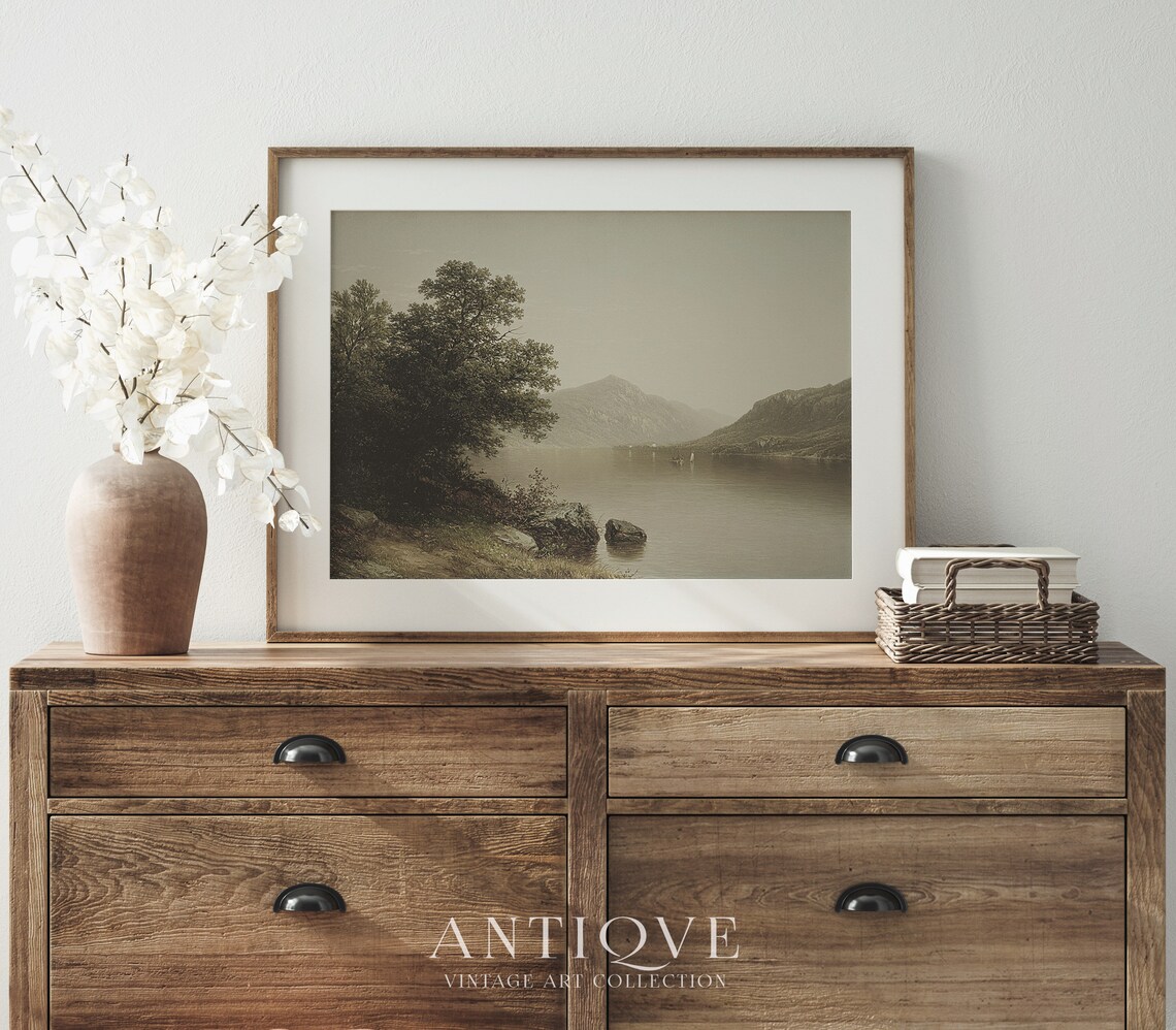 Lake Scenery Oil Painting, Vintage Landscape Art Print - Image 4