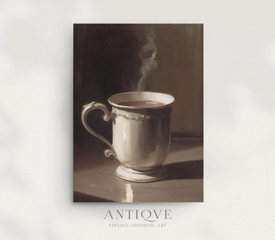 Steaming Mug Of Coffee Or Hot Chocolate, Vintage Print - Image 4