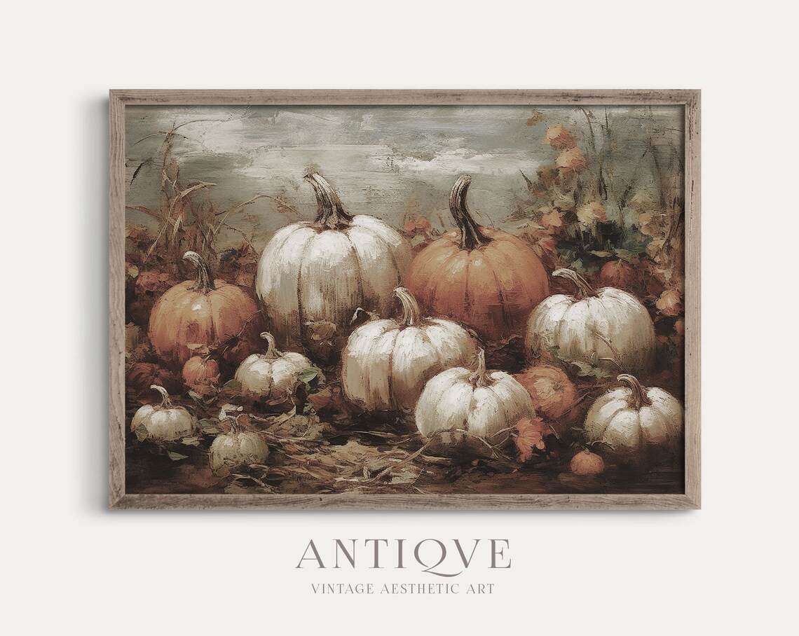 Pumpkin Patch Light Fall Painting, Rustic Wall Art