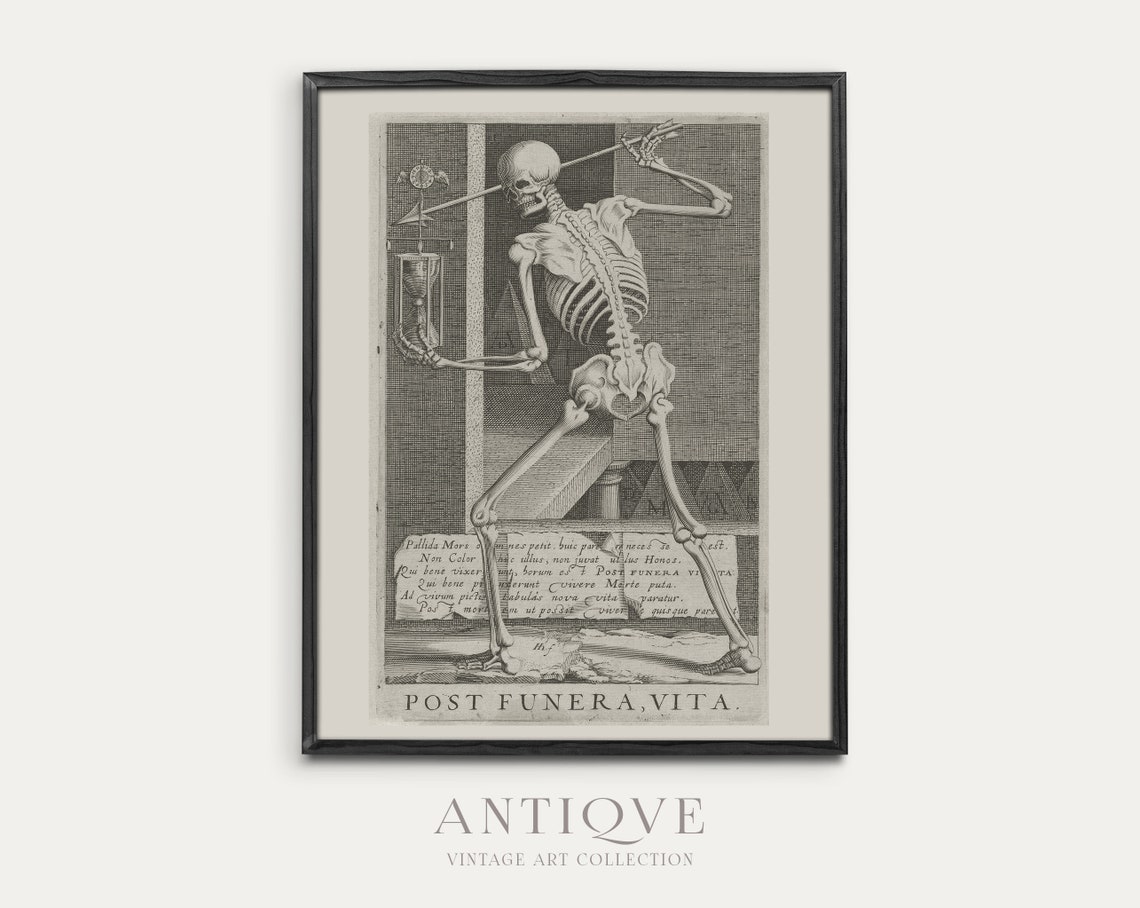 Post Funera Vita Skeleton Bow Arrow Vintage Memento Mori Poster