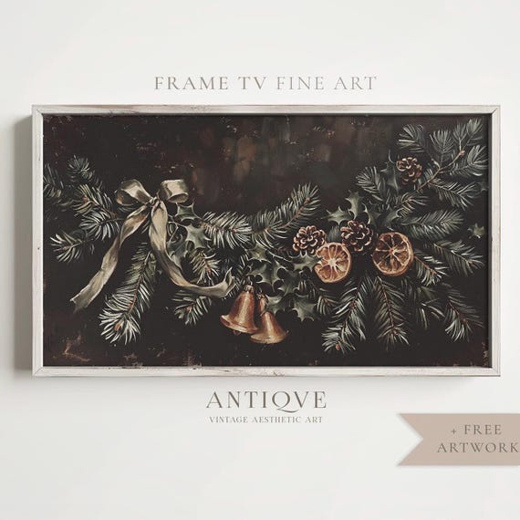 Frame Tv Gold Bells Garland Art Dried Oranges And Pinecones Painting Rustic Holiday Decor 2409tv