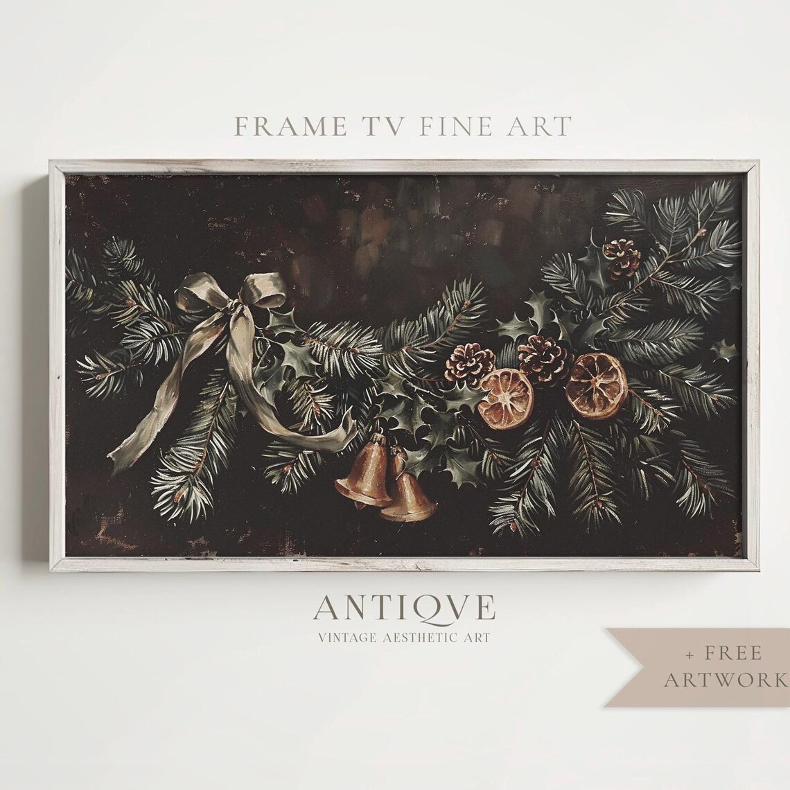 Gold Bells Garland With Dried Oranges Moody Christmas Fine Art Print