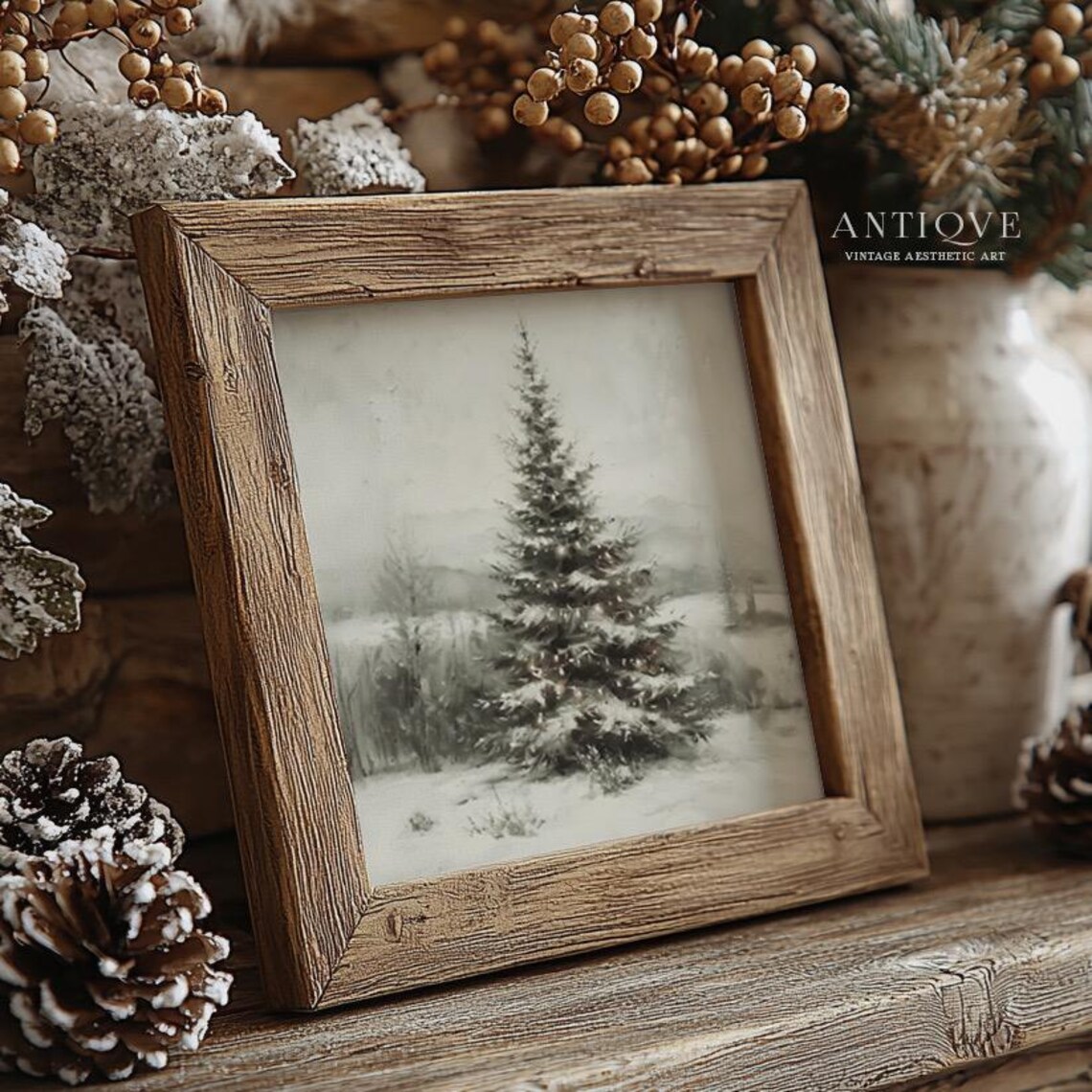Square Fir Tree Painting Print, Christmas Farmhouse Decor - Image 3