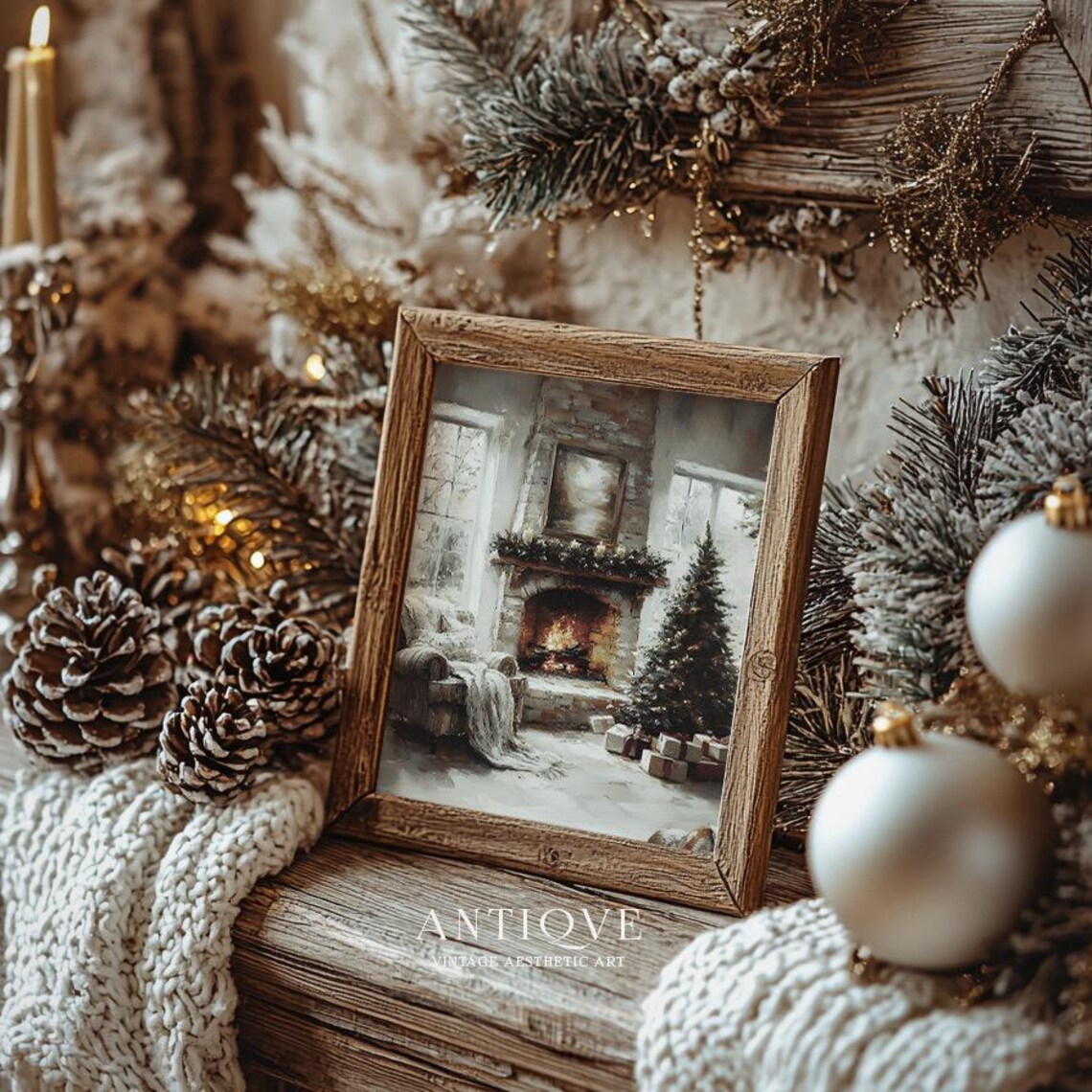 Cozy Fireplace Room With Christmas Tree Gifts And Mantel Garland Poster - Image 3