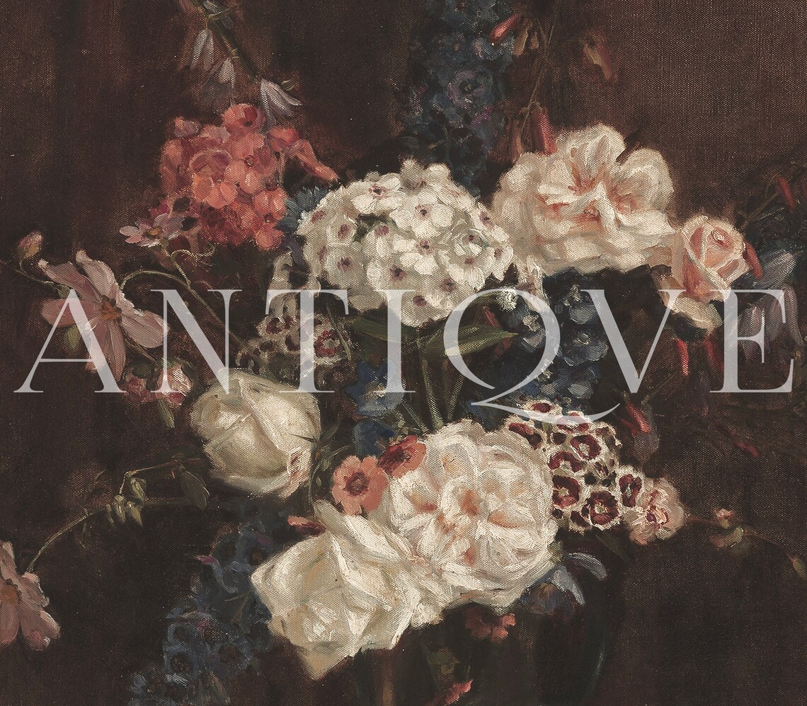 Moody Vintage Still Life Bouquet in Glass Vase - Image 2