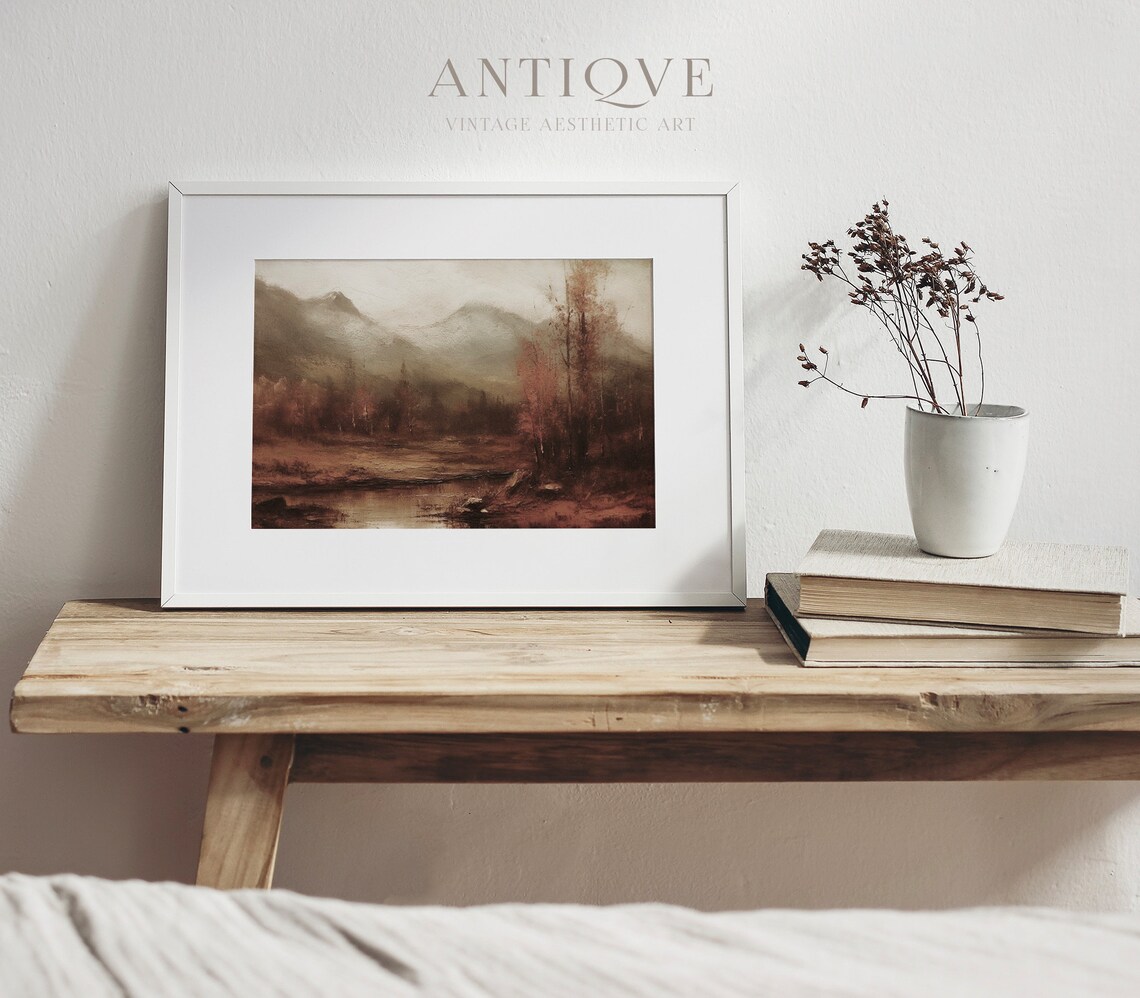 Autumn River Landscape with Fall Foliage Vintage Oil Painting Print - Image 2