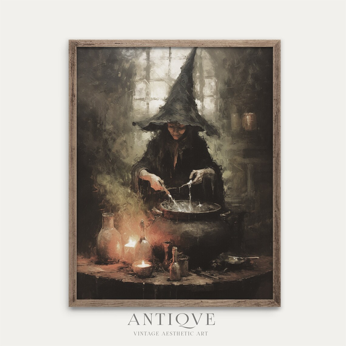 Witch Making Potions In Her Cauldron, Halloween Art Print - Image 2