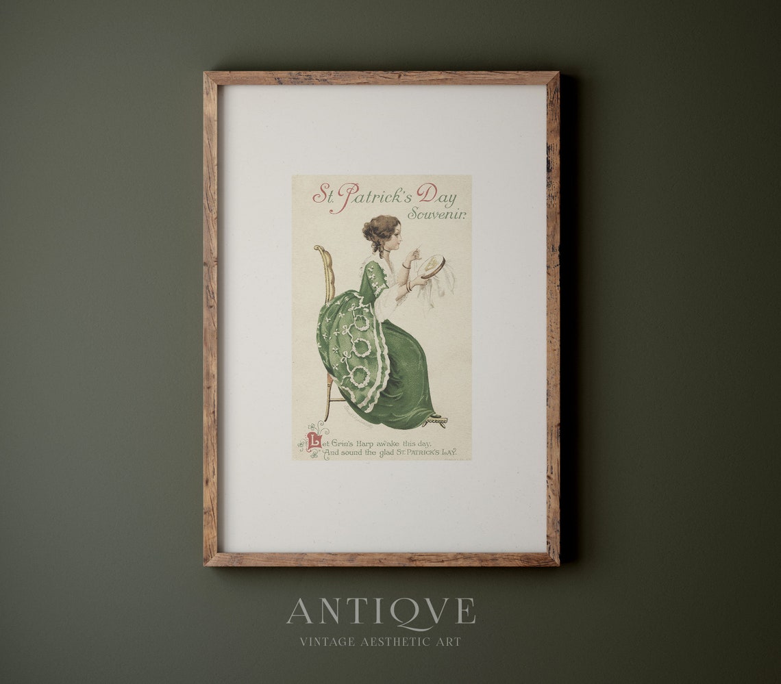 St Patrick's Day Souvenir Lady in Green Vintage Postcard Poster - Image 4
