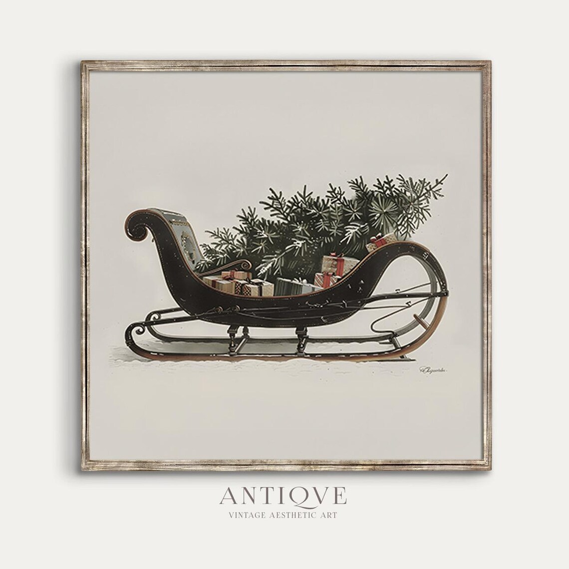 Vintage Sleigh With Christmas Tree, Farmhouse Art Print - Image 4