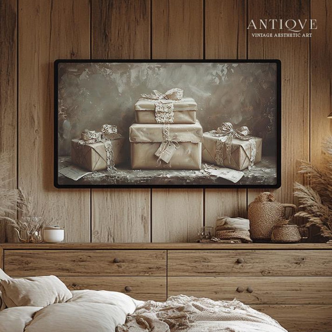 Misty Evergreen Forest with Snow Soft Sage Winter Landscape Wall Art - Image 2
