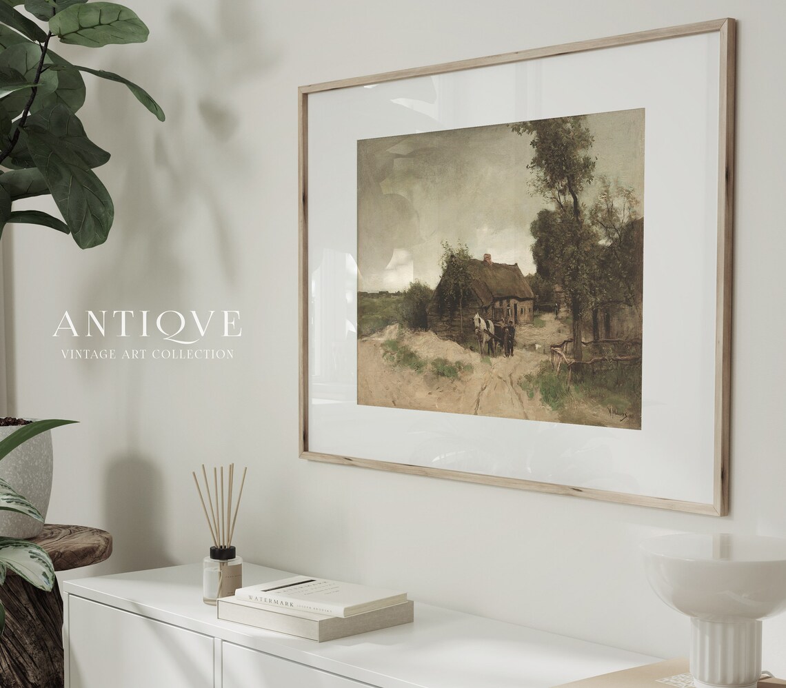 Anton Mauve Horse Cart At Thatched Cottage Antique Painting Poster - Image 3