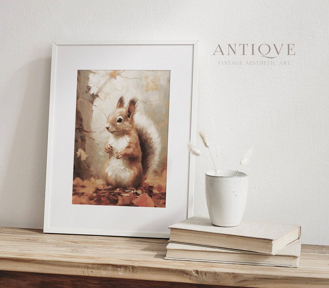 Cute Squirrel Autumn Painting, Rustic Fall Decor - Image 4