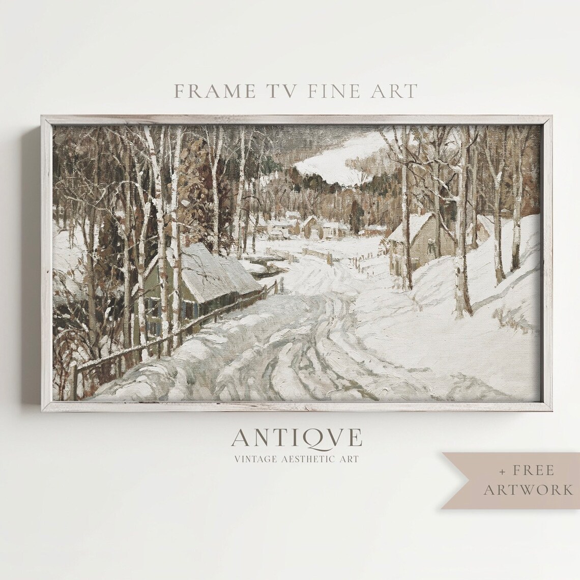 Snowy Village Road Vintage Winter Landscape Oil Painting Art Print