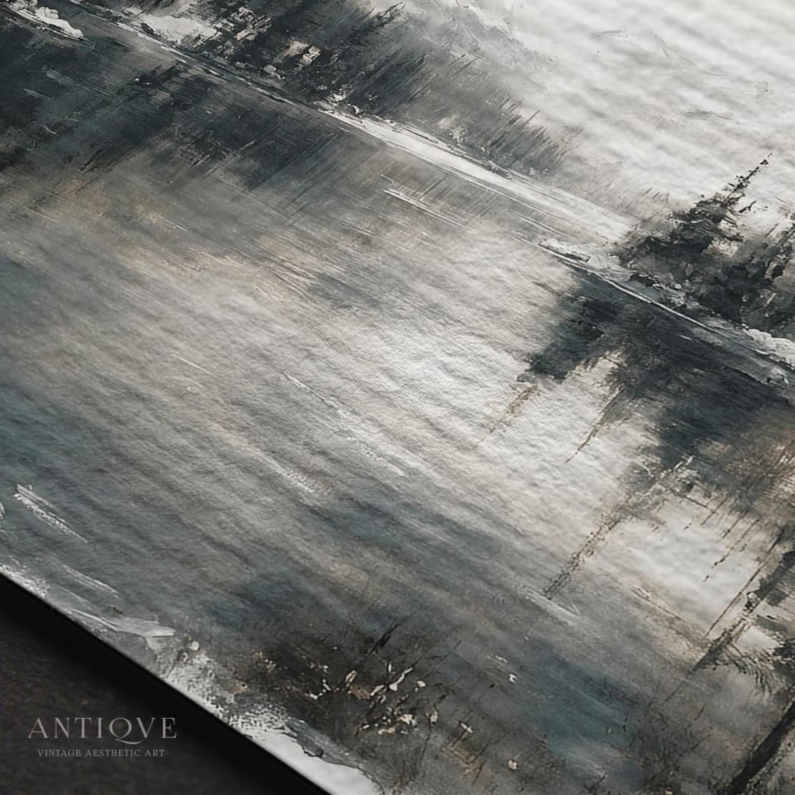 Winter Lake Landscape Painting, Rustic Christmas Decor - Image 3