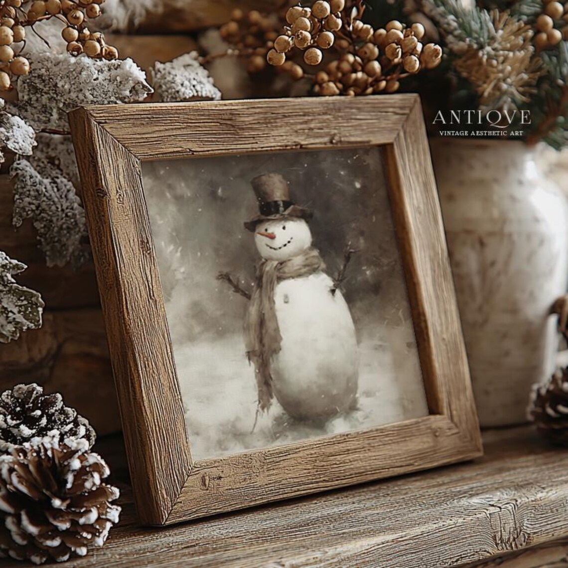 Snowman Rustic Christmas Decor, Farmhouse Art Print - Image 2