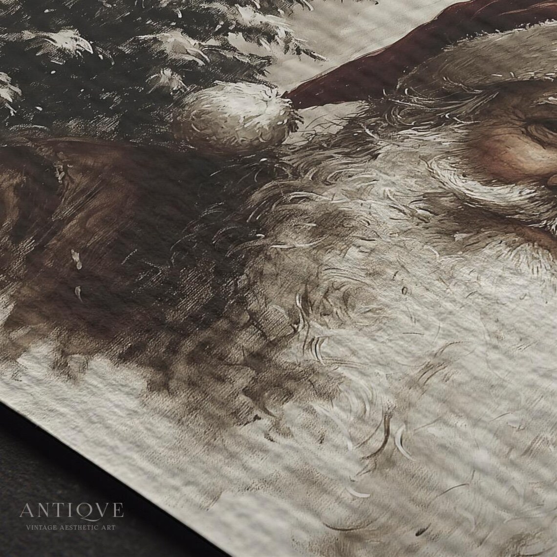 Vintage Santa Claus Portrait Profile Sketch Warm Holiday Wall Art